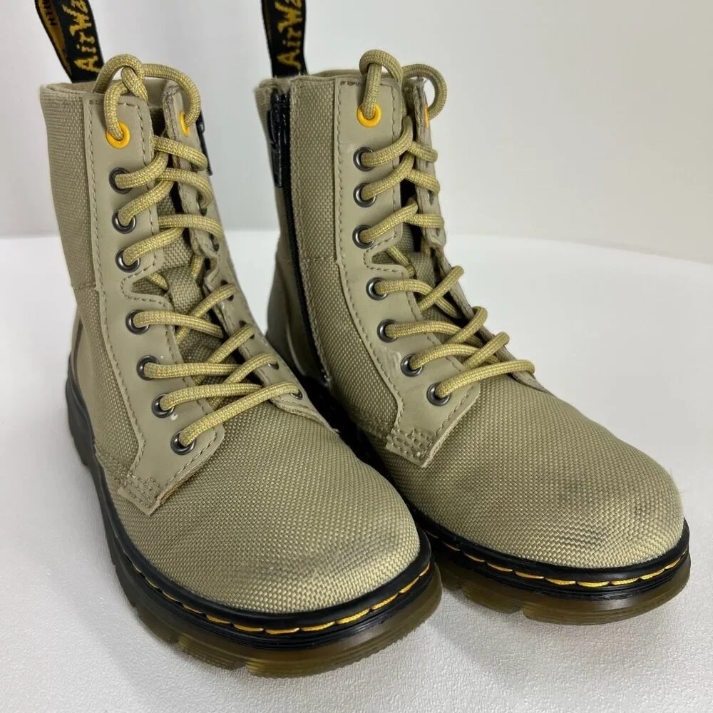 Dr. Martens Youth Combat Boots Size 13 Lace Up Side Zip Beige Canvas